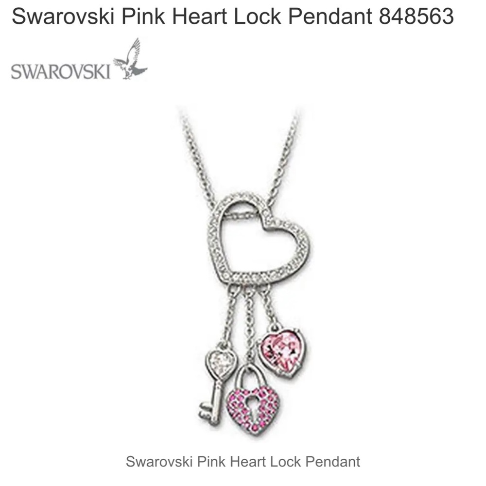 NIB Swarovski Pink Heart lock Pendant Necklace